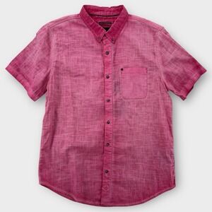 Madison Supply Shirt Mens XL Button Down Slim Fit Hibiscus Pink SS Cotton NEW